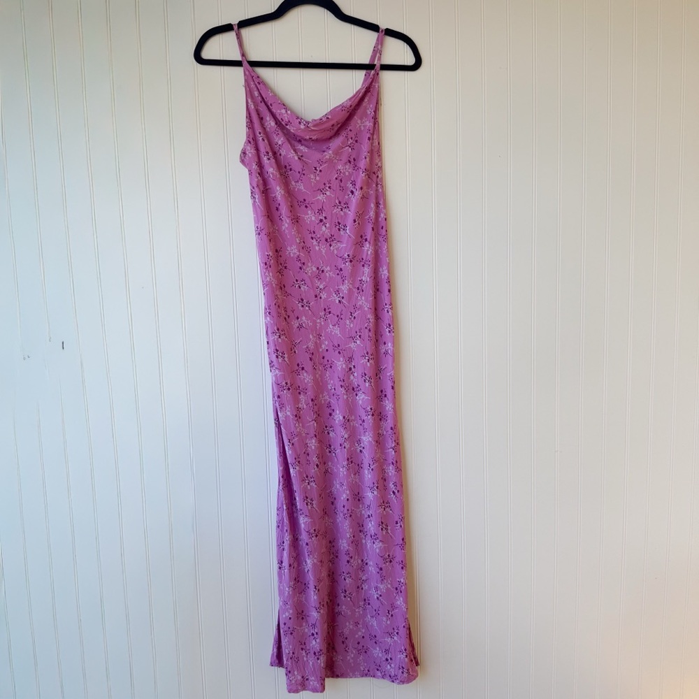 Vintage GAP Pink Floral Slip Dress 90s Y2K Rayon Cowl Neck